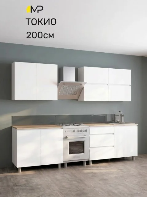 Кухонный гарнитур Токио Грейс 2м белый/дуб сонома со столешницей, ЛДСП
